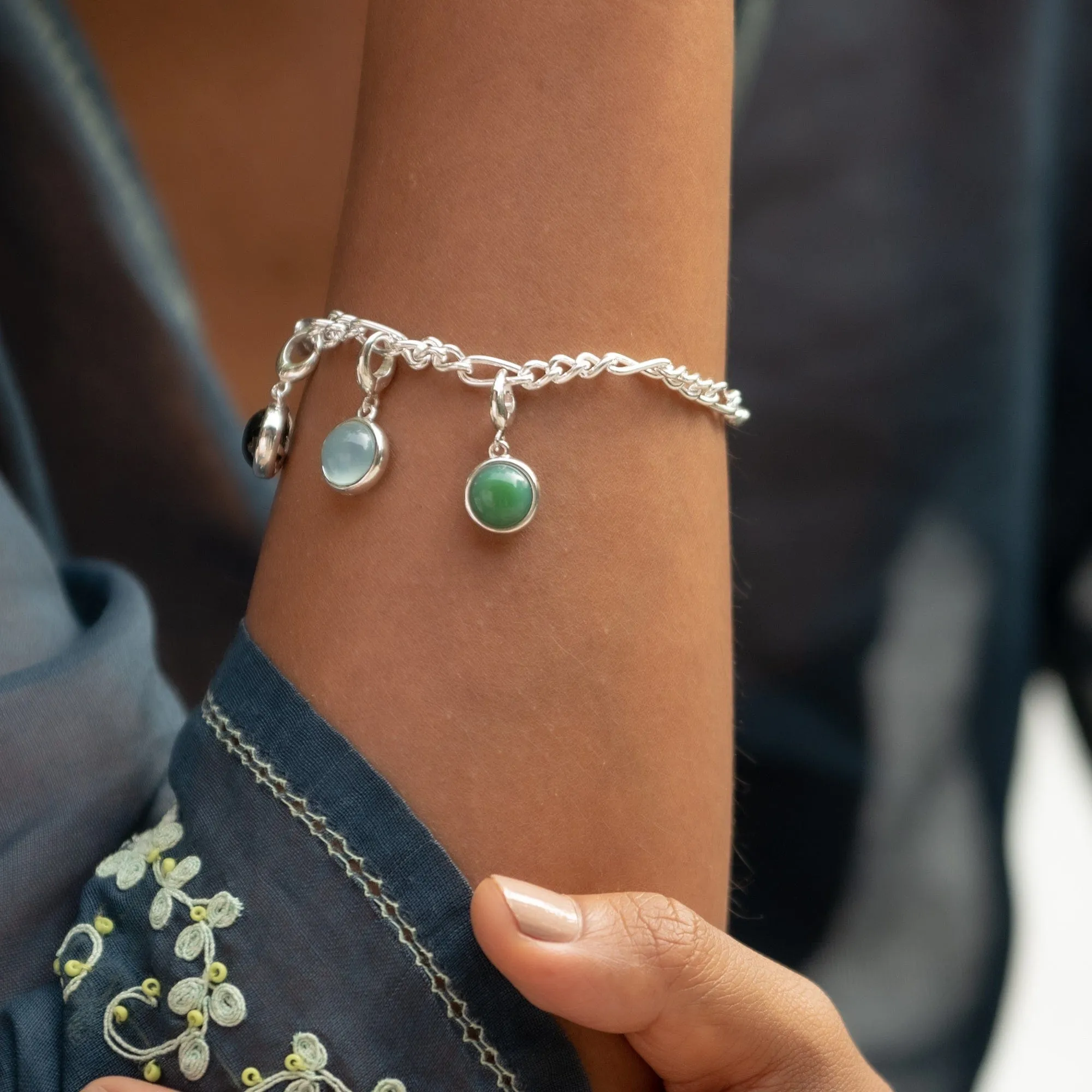 Silver Healing Stone Figaro Charm Bracelet