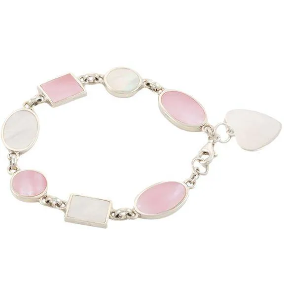 Silver Personalised Bracelet Engraved Heart Mother of Pearl
