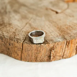 Silver Stainless Steel Signpost Signet Ring - Cream Fossilized Dinosaur Bone Size 10