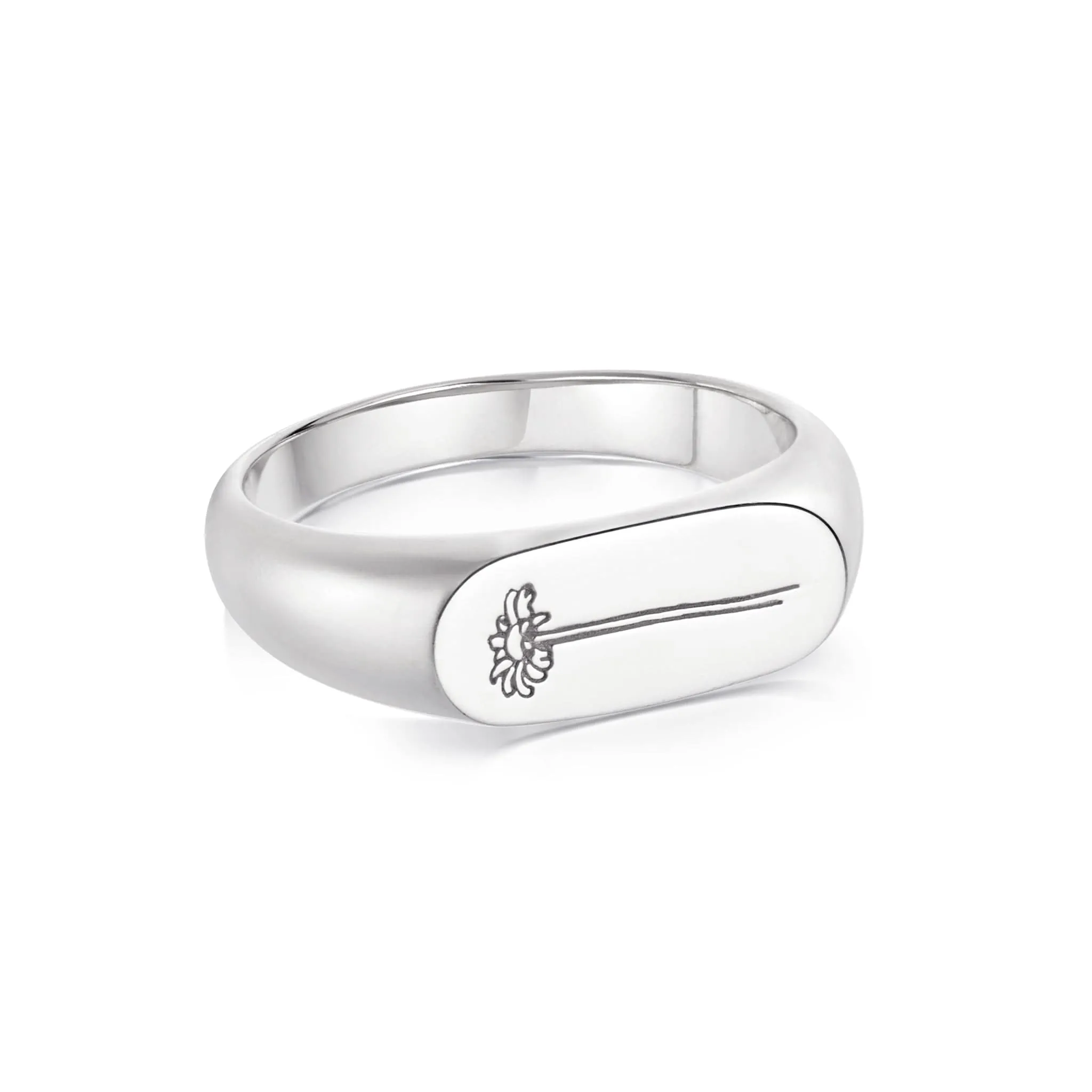 Single Daisy Signet Ring Sterling Silver