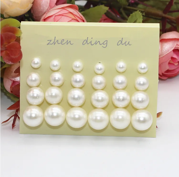 Size pearl row sitting earrings 12 pairs of plates pearl jewelry
