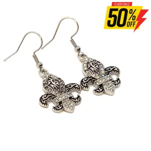 SK2278E Fleur De lis Mini Mini 3/8" Wide Stainless Steel Crystal Earrings