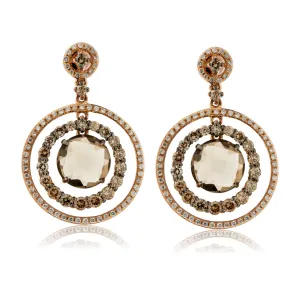 Smokey Quartz and Diamond Double Circle Halo Earrings