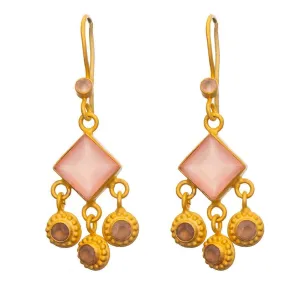 Square Faceted Rose Quartz Gold Plate Earrings