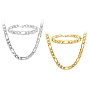 Stainless Steel Figaro Chain and Bracelet Set for Men