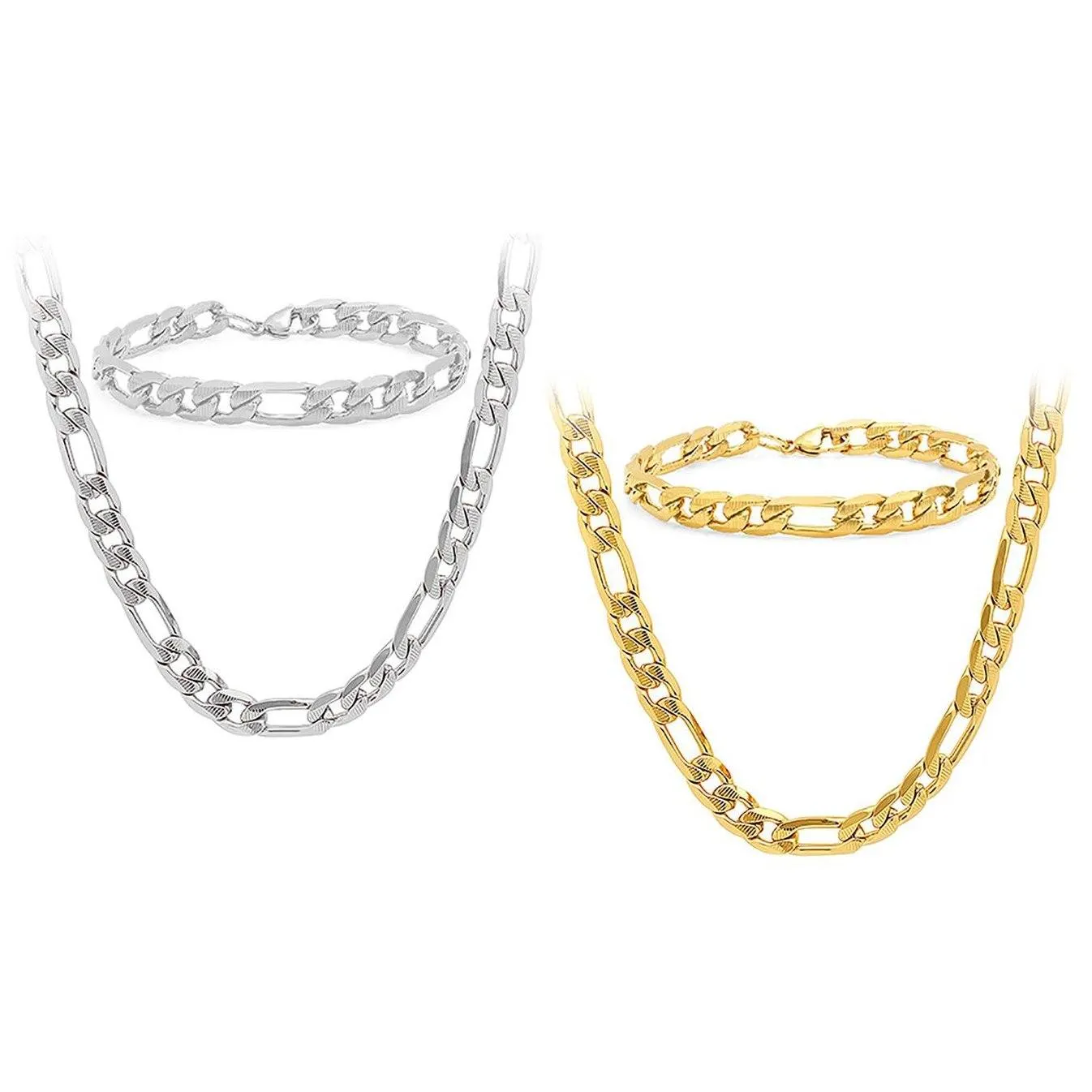 Stainless Steel Figaro Chain and Bracelet Set for Men