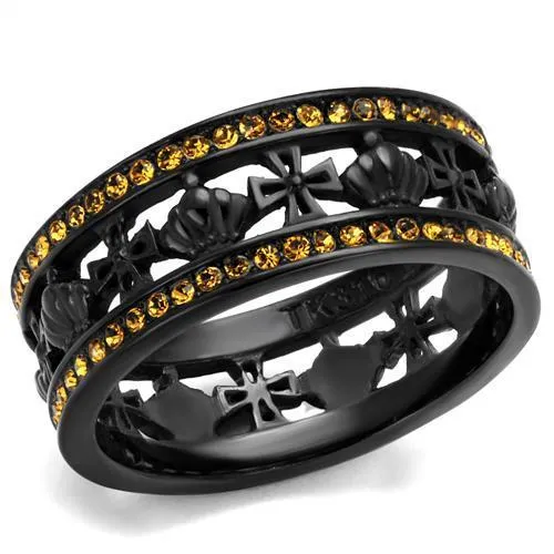 Stainless Steel Ring Top GRD Crystal Topaz TK2204 for Women Style BlackIon