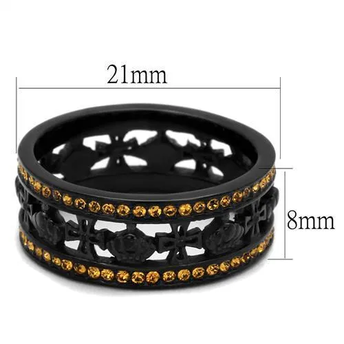 Stainless Steel Ring Top GRD Crystal Topaz TK2204 for Women Style BlackIon
