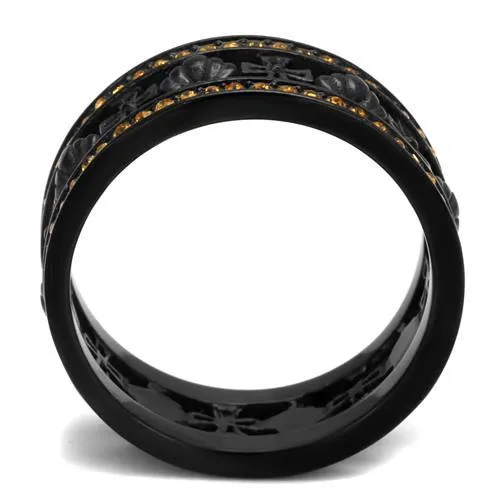 Stainless Steel Ring Top GRD Crystal Topaz TK2204 for Women Style BlackIon