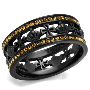 Stainless Steel Ring Top GRD Crystal Topaz TK2204 for Women Style BlackIon