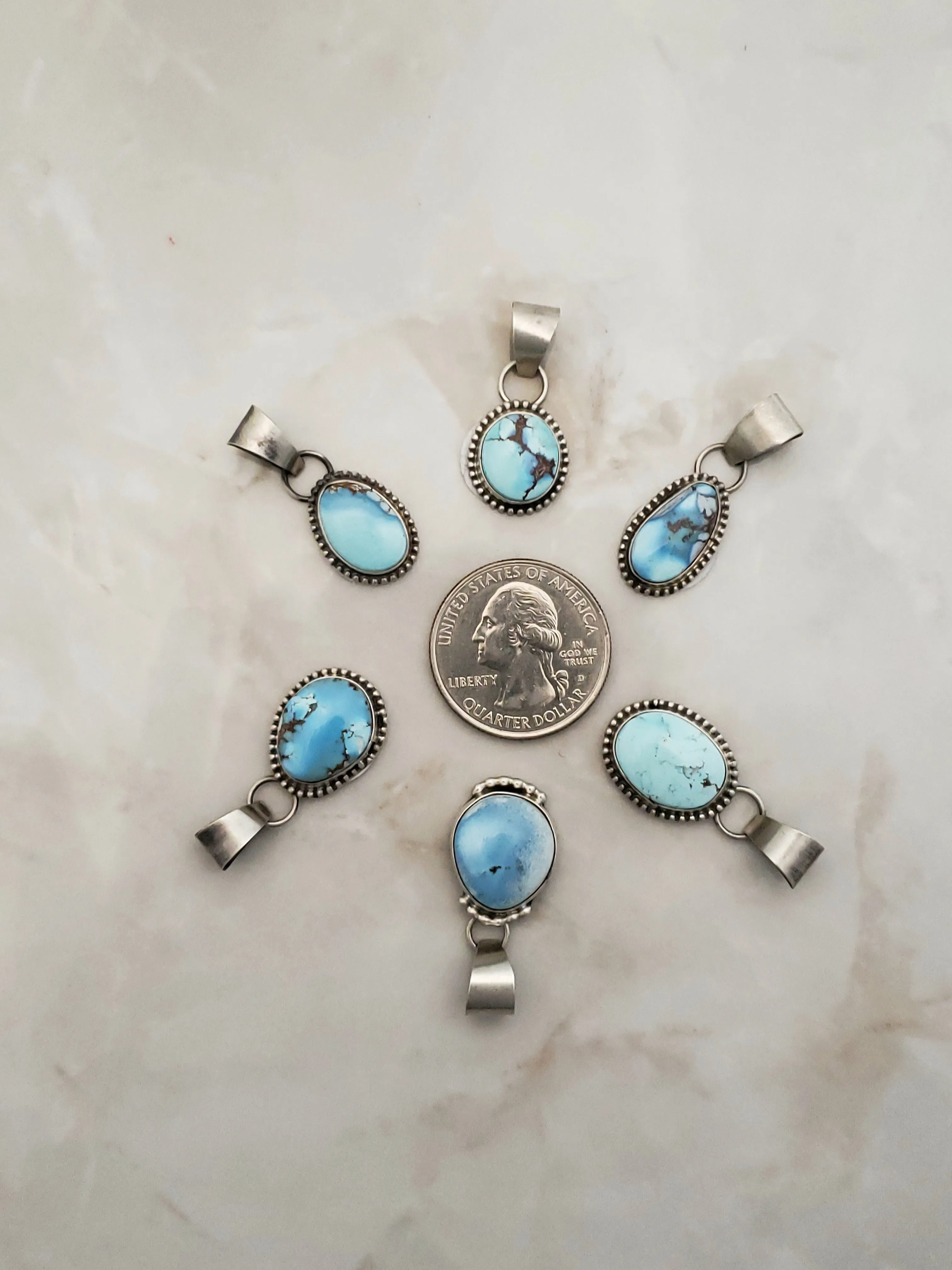 Stamped Sterling Silver Genuine Golden Hills Turquoise Stone Pendants