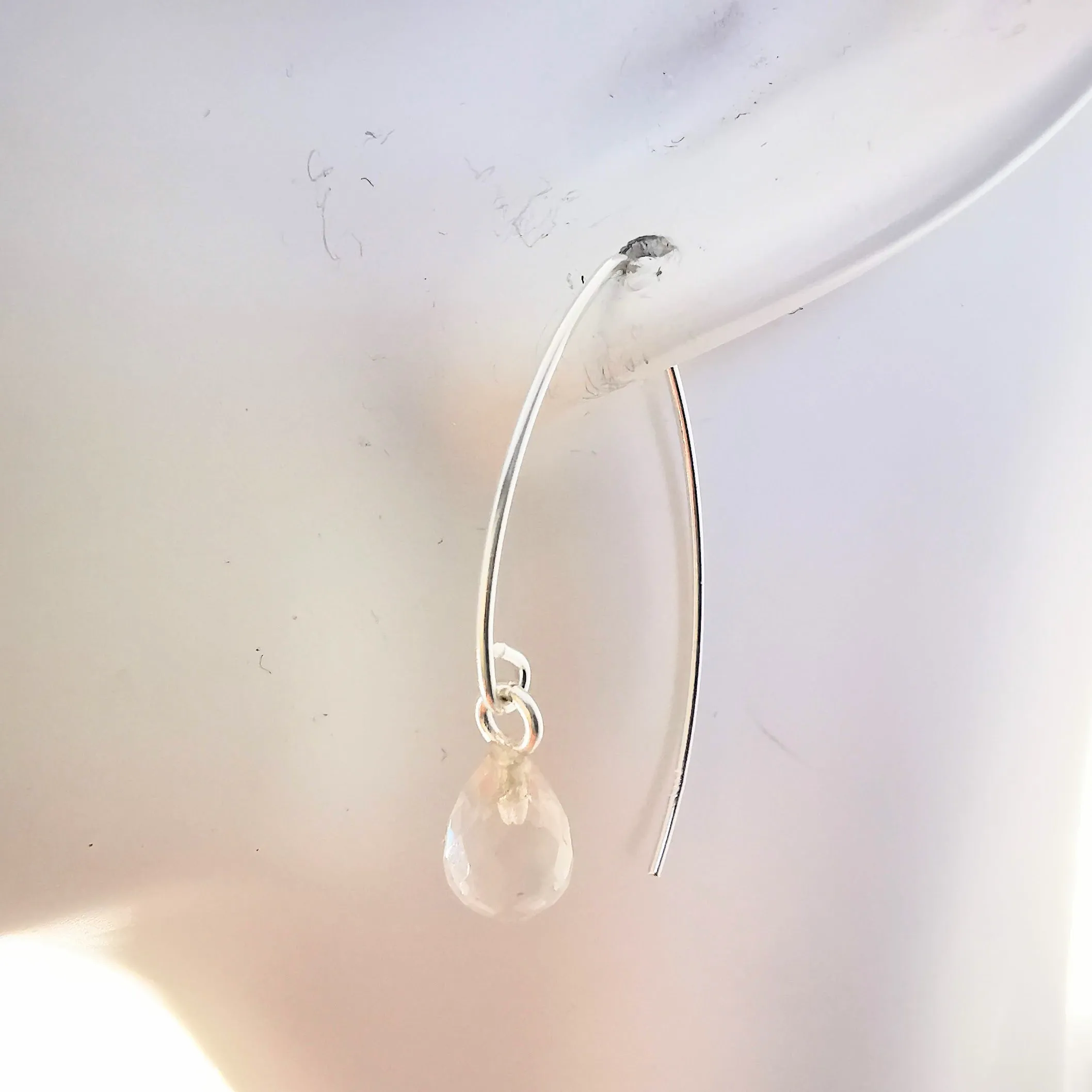 Sterling Silver Crystal Quartz Ear Wire Earrings