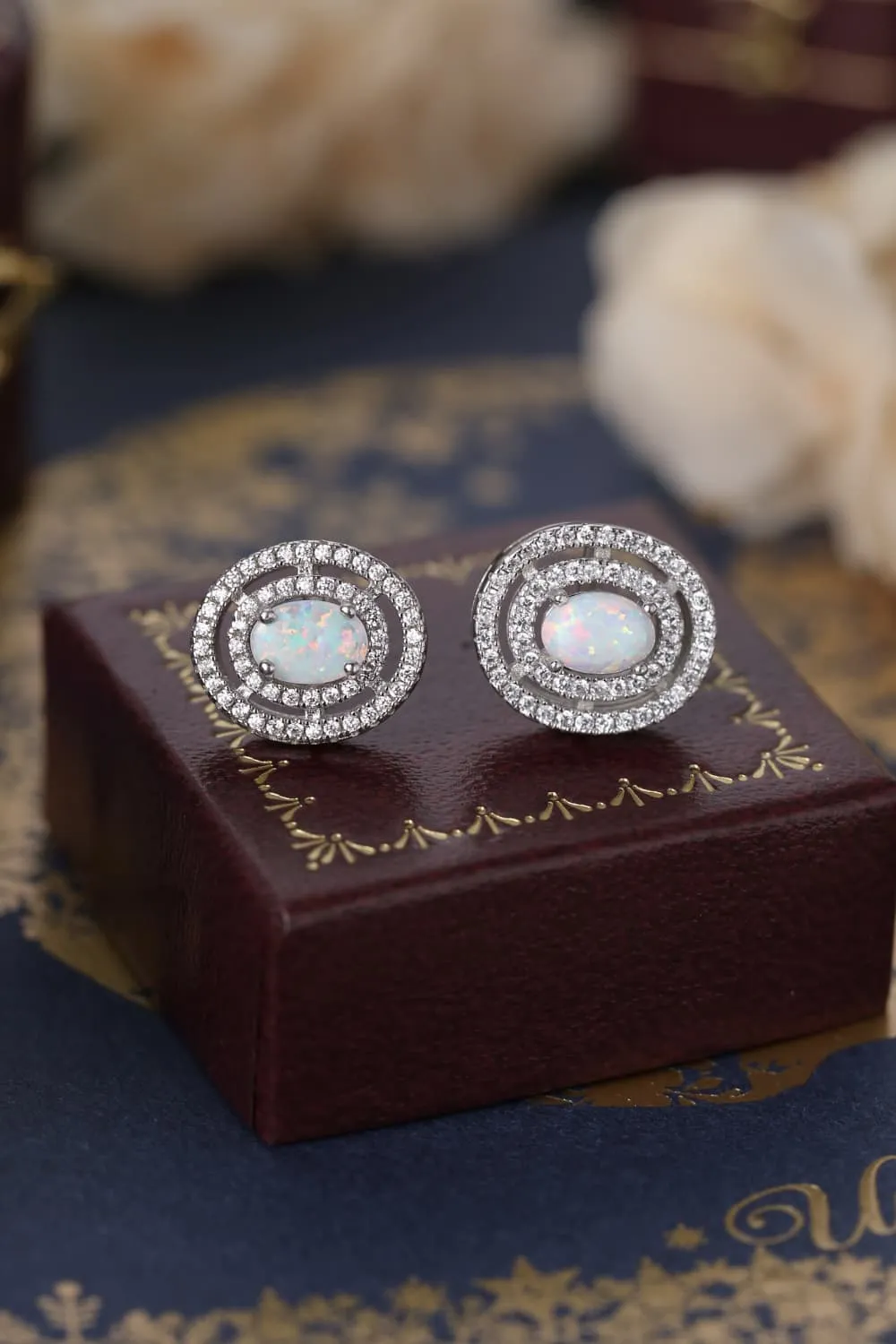 Sterling Silver Opal Round Stud Earrings