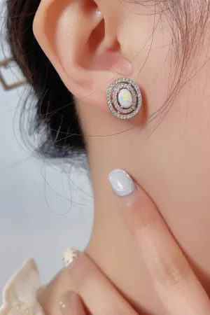 Sterling Silver Opal Round Stud Earrings