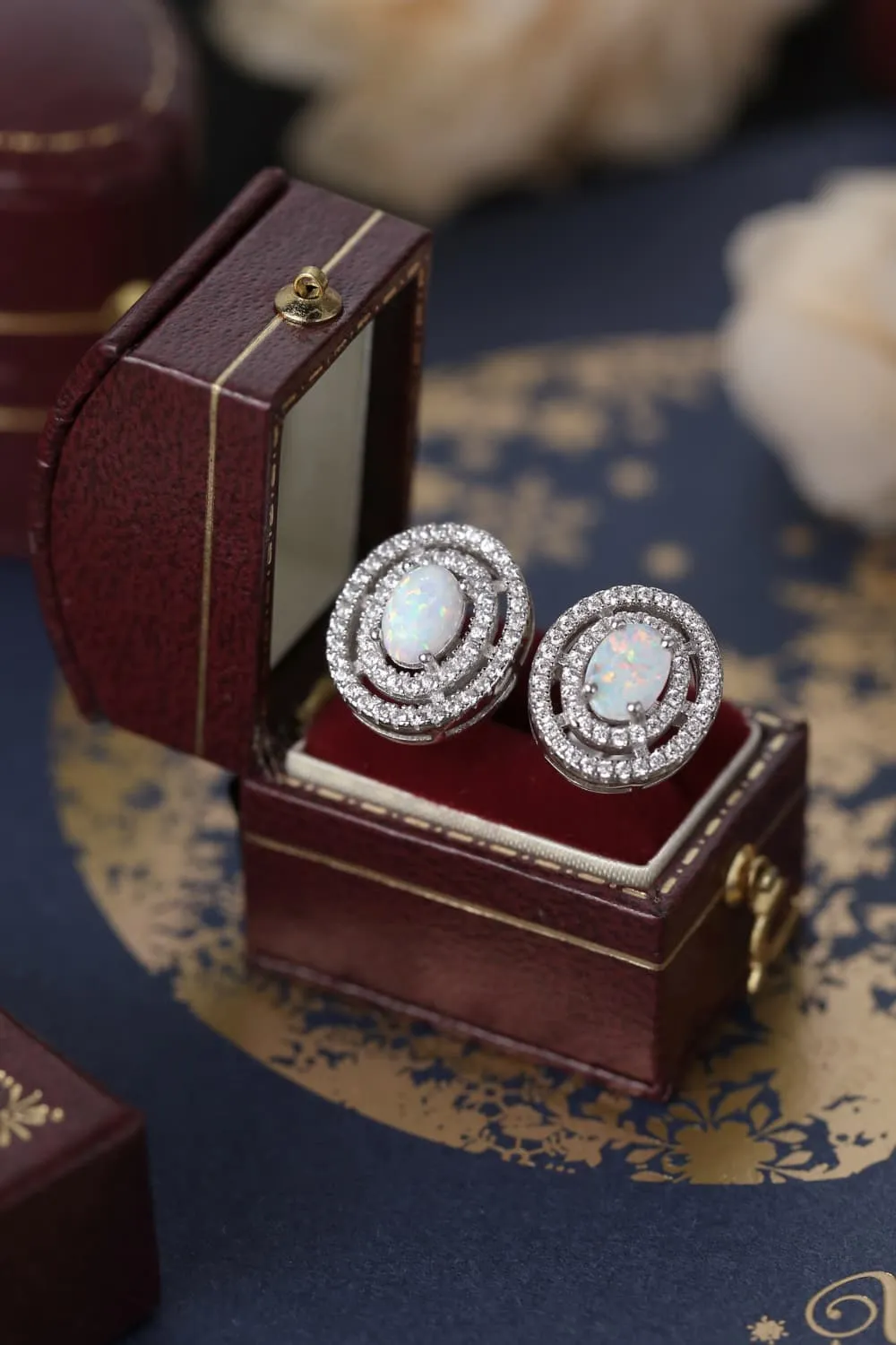 Sterling Silver Opal Round Stud Earrings