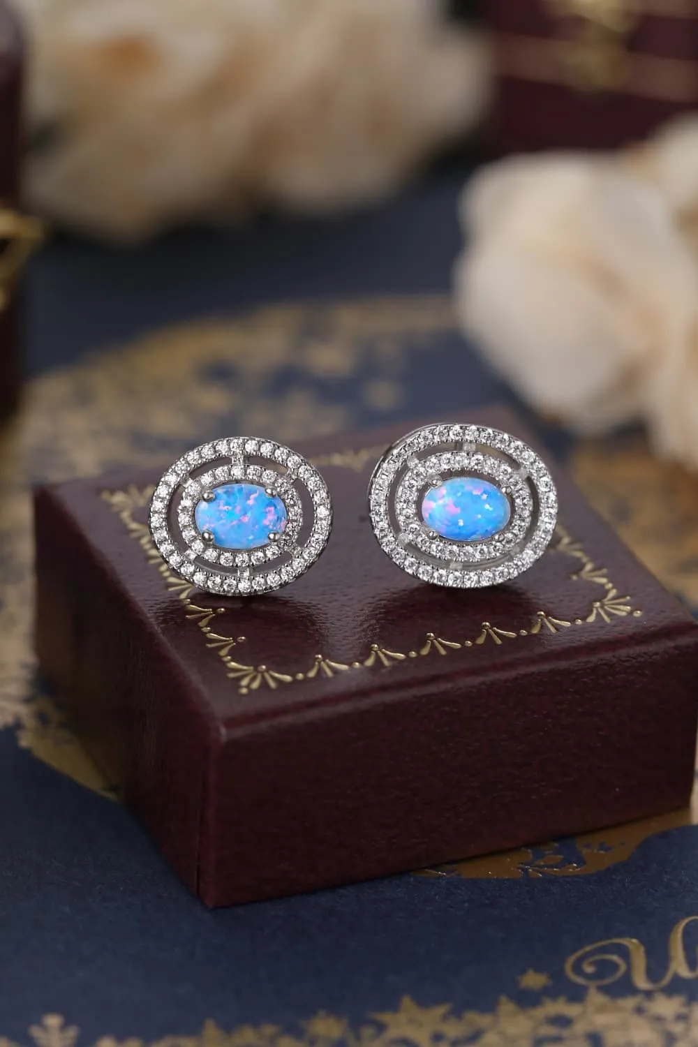 Sterling Silver Opal Round Stud Earrings