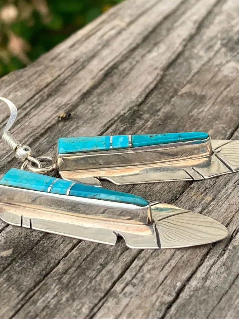 Sterling silver, Turquoise or Opal feather earrings.