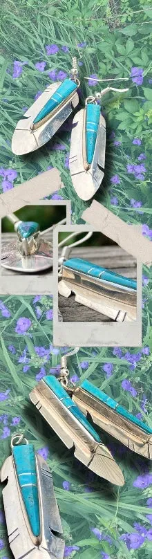 Sterling silver, Turquoise or Opal feather earrings.