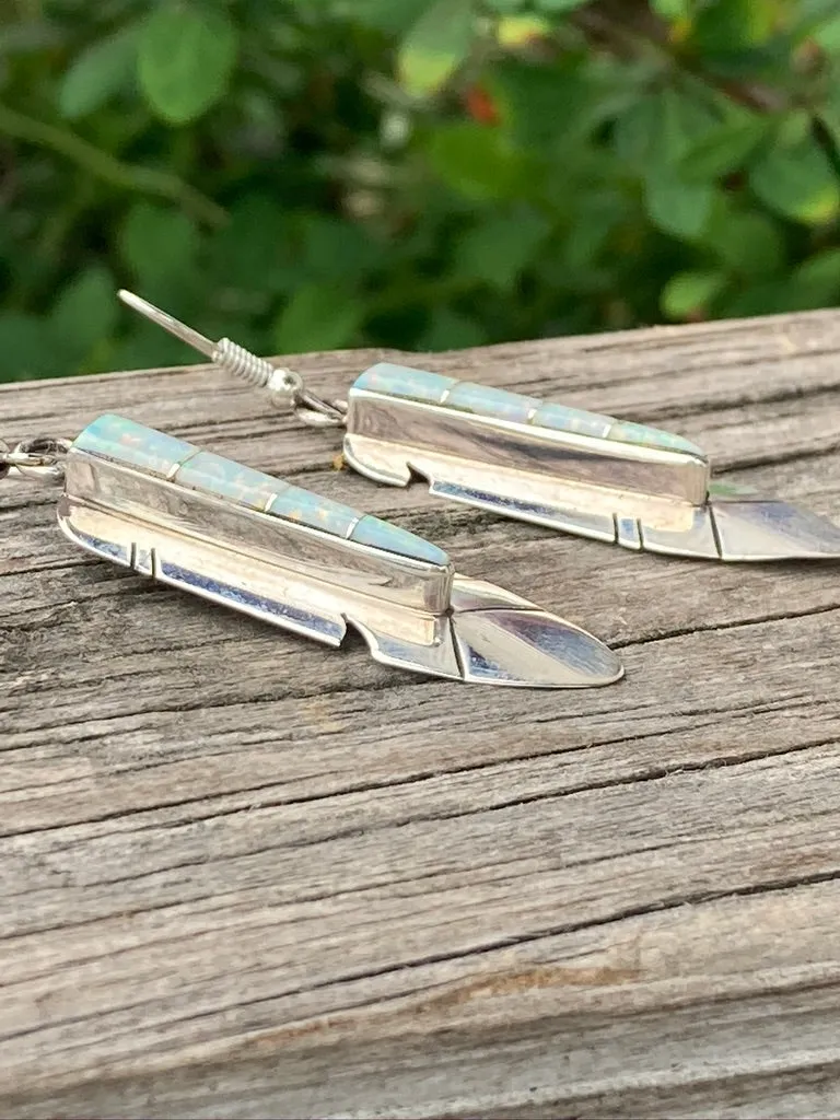 Sterling silver, Turquoise or Opal feather earrings.
