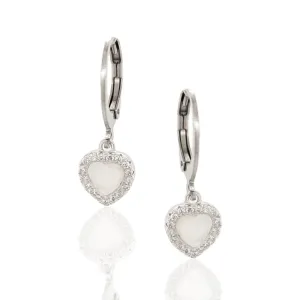 Surgical Steel with Sterling Silver Mother of Pearl Hearts Leverback Earrings