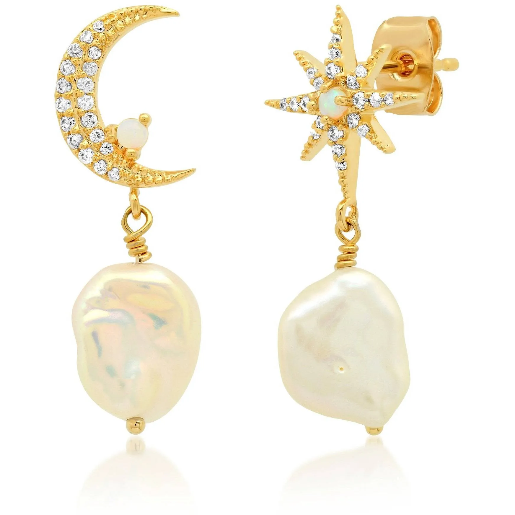 TAI MOON AND STAR PEARL DROP EARRINGS