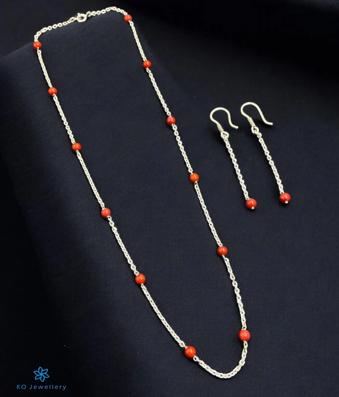 The Zyama Silver Coral Necklace/ Earrings