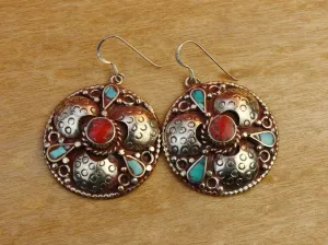 Tibetan Coral Center Round Earrings