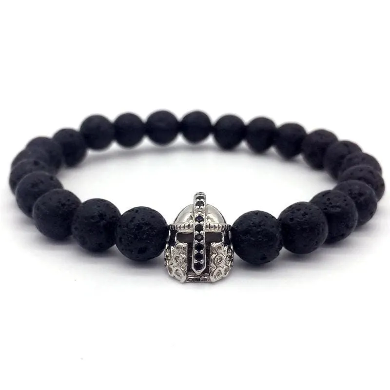 Trendy Lava Stone Imperial Crown And Helmet Charm Bracelet