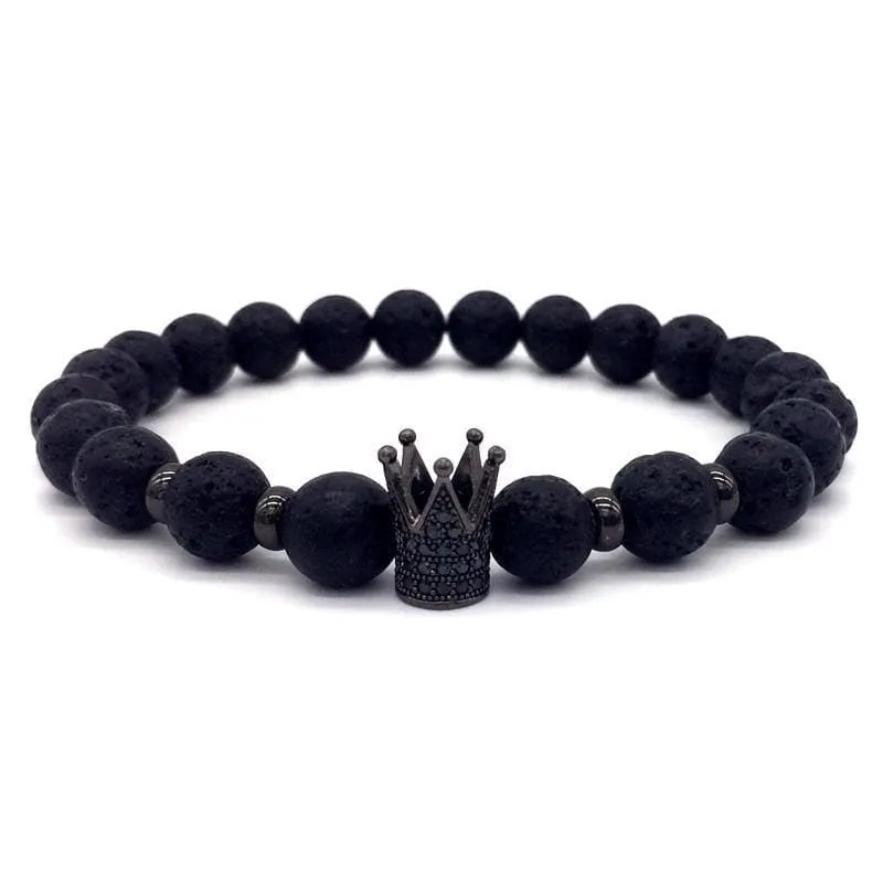 Trendy Lava Stone Imperial Crown And Helmet Charm Bracelet