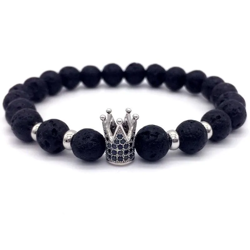 Trendy Lava Stone Imperial Crown And Helmet Charm Bracelet