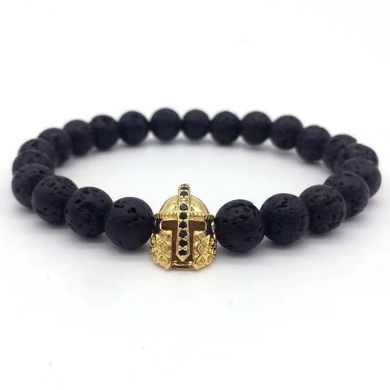 Trendy Lava Stone Imperial Crown And Helmet Charm Bracelet