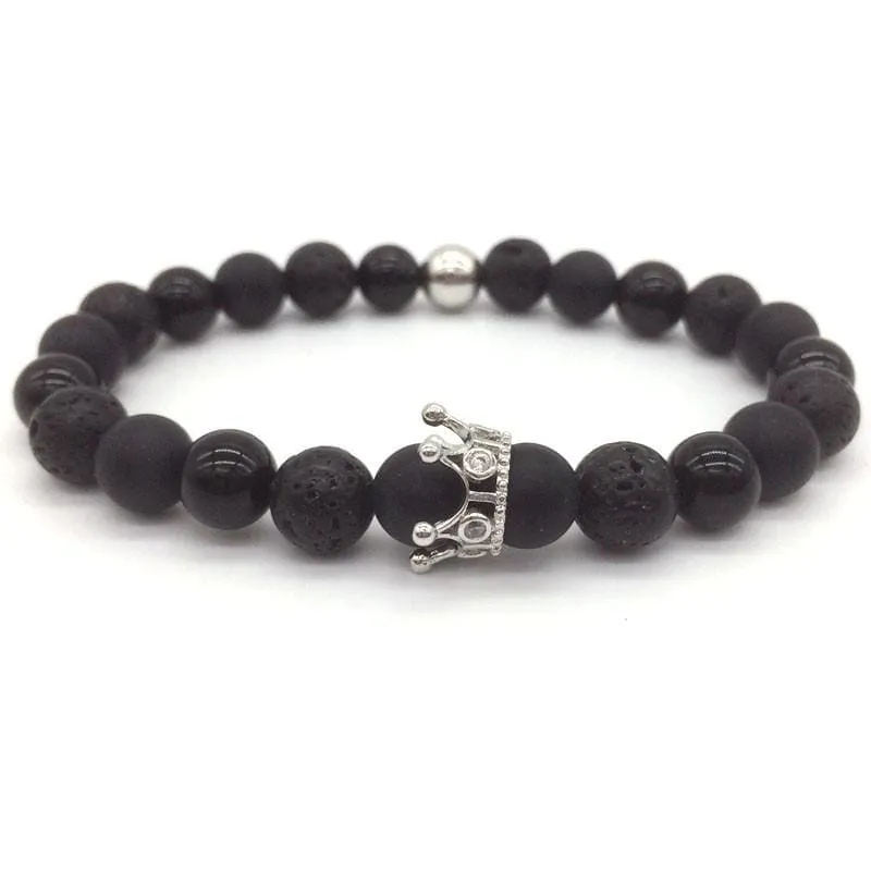 Trendy Lava Stone Imperial Crown And Helmet Charm Bracelet