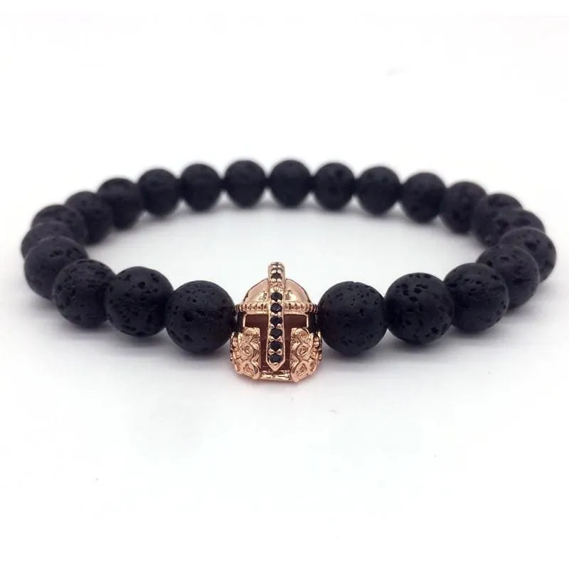 Trendy Lava Stone Imperial Crown And Helmet Charm Bracelet