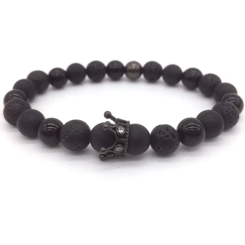 Trendy Lava Stone Imperial Crown And Helmet Charm Bracelet
