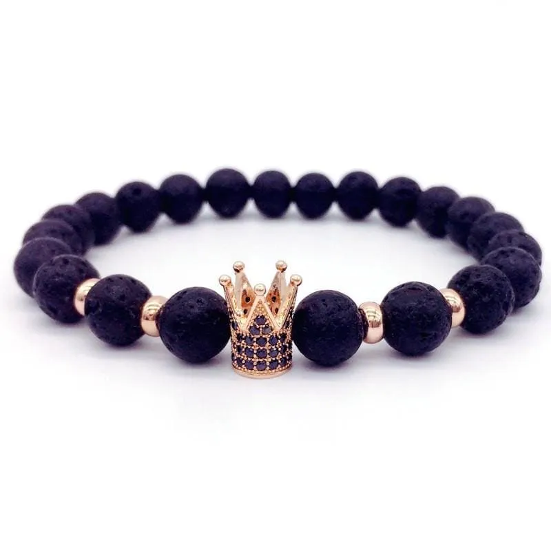 Trendy Lava Stone Imperial Crown And Helmet Charm Bracelet
