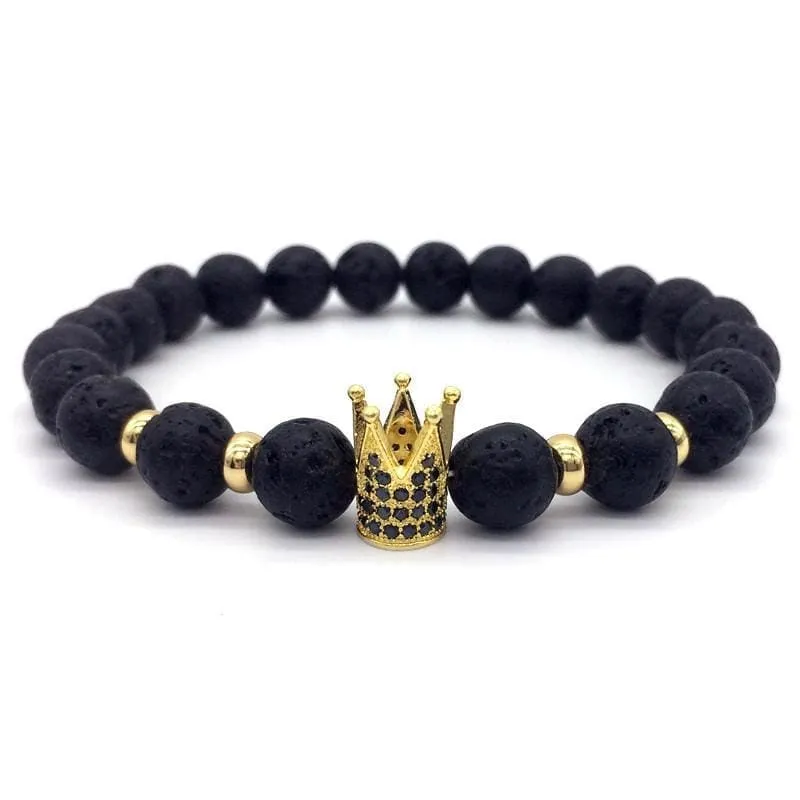 Trendy Lava Stone Imperial Crown And Helmet Charm Bracelet