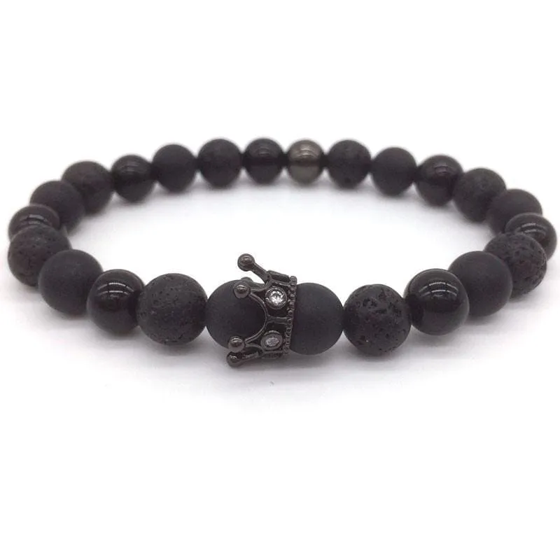 Trendy Lava Stone Imperial Crown And Helmet Charm Bracelet