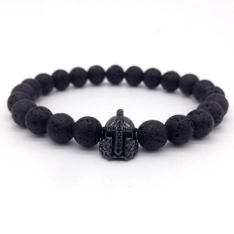 Trendy Lava Stone Imperial Crown And Helmet Charm Bracelet