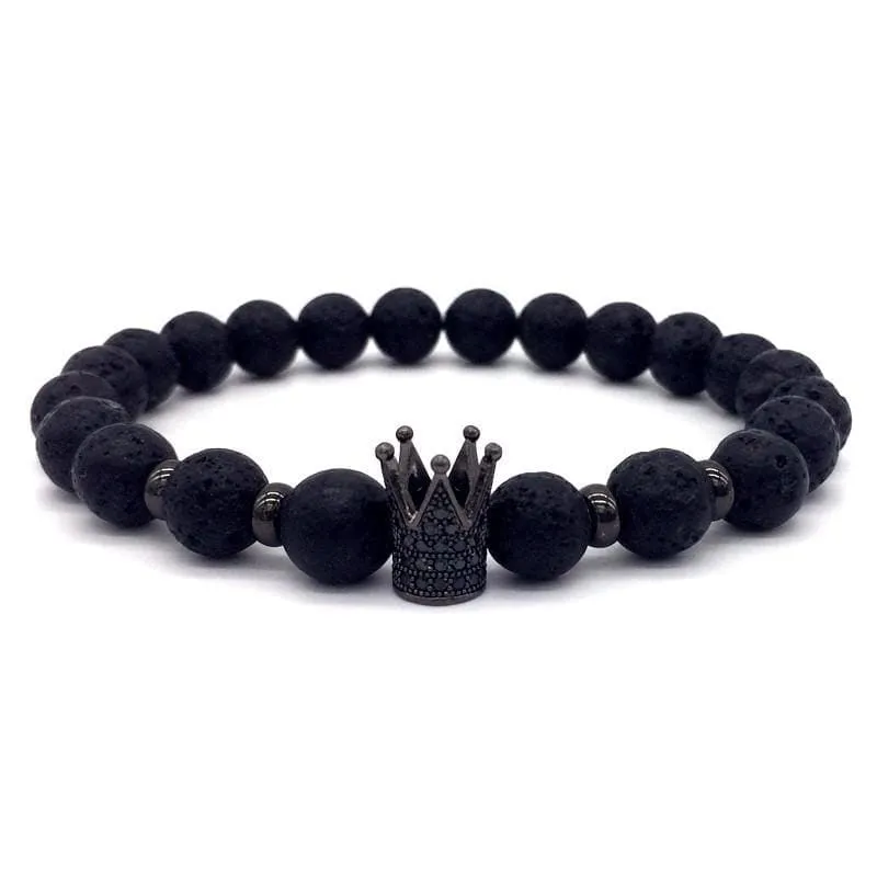 Trendy Lava Stone Imperial Crown And Helmet Charm Bracelet