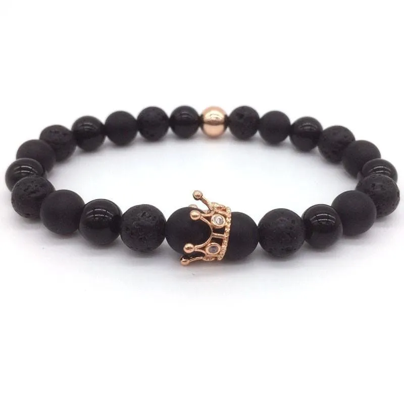 Trendy Lava Stone Imperial Crown And Helmet Charm Bracelet