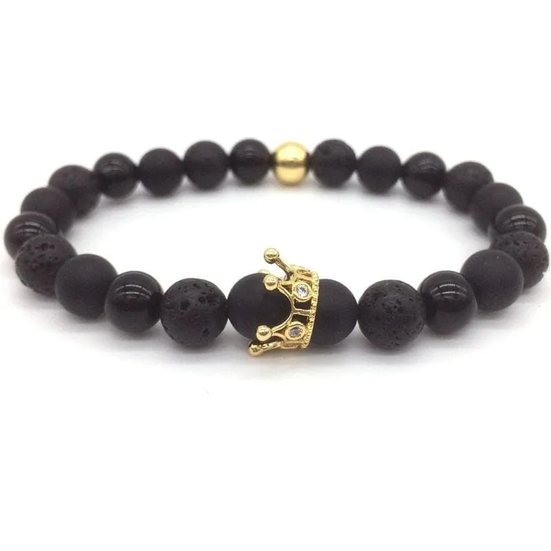 Trendy Lava Stone Imperial Crown And Helmet Charm Bracelet