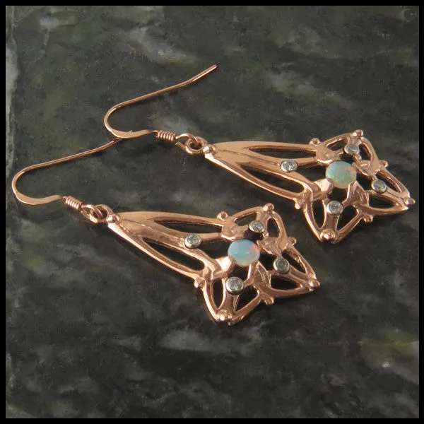 Trinity Star Earrings with Opals and Diamonds in Gold
