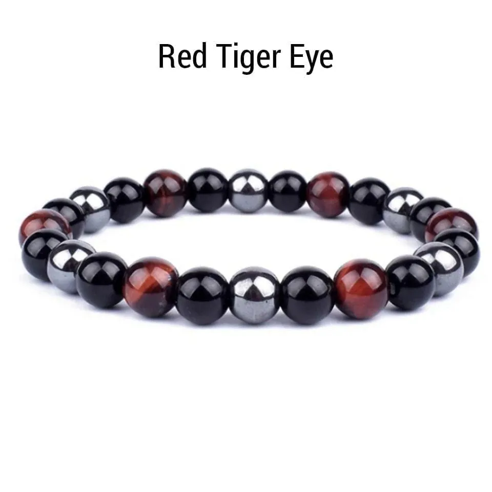 Triple Protection Bracelets 6mm Natural Crystals Tiger Eye, Obsidian, Hematite Power Balance Protect