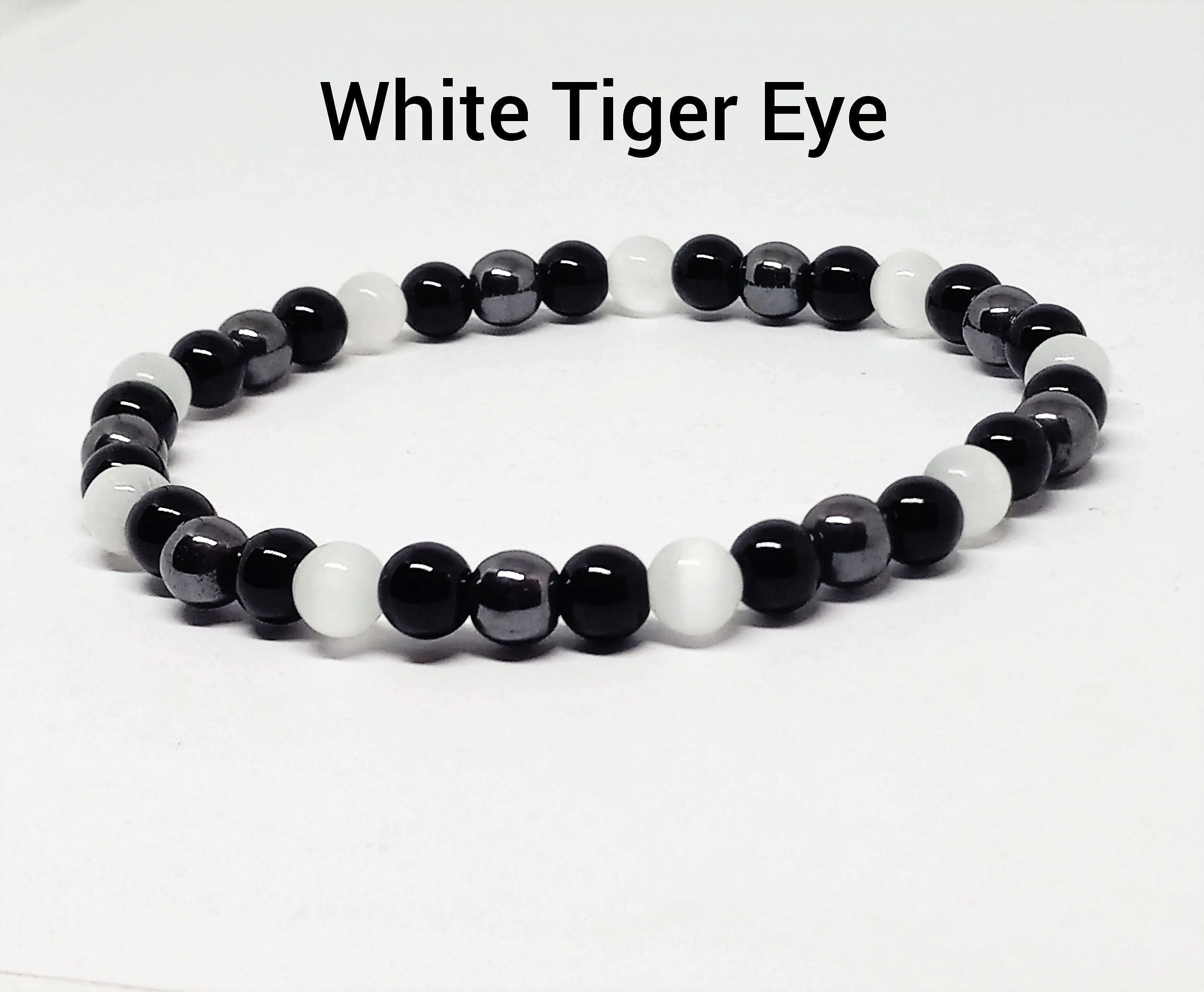 Triple Protection Bracelets 6mm Natural Crystals Tiger Eye, Obsidian, Hematite Power Balance Protect