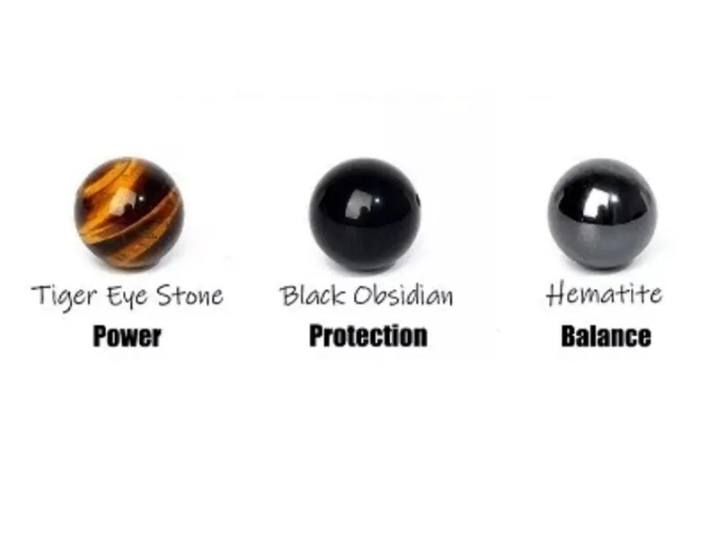Triple Protection Bracelets 6mm Natural Crystals Tiger Eye, Obsidian, Hematite Power Balance Protect