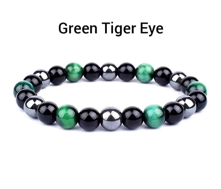 Triple Protection Bracelets 6mm Natural Crystals Tiger Eye, Obsidian, Hematite Power Balance Protect