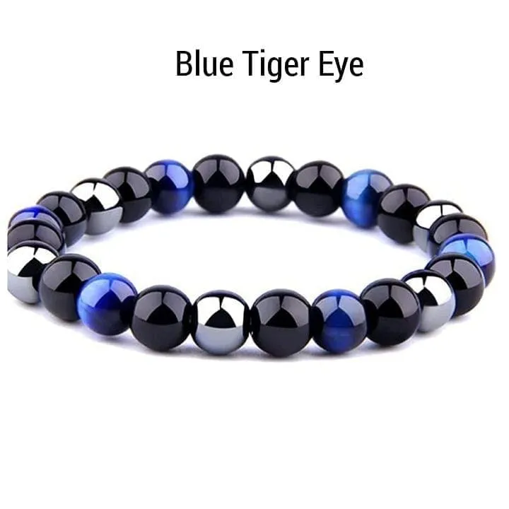 Triple Protection Bracelets 6mm Natural Crystals Tiger Eye, Obsidian, Hematite Power Balance Protect
