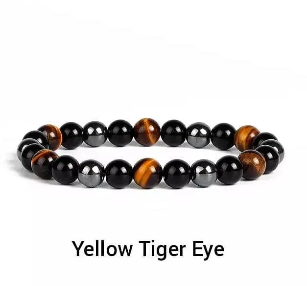 Triple Protection Bracelets 6mm Natural Crystals Tiger Eye, Obsidian, Hematite Power Balance Protect