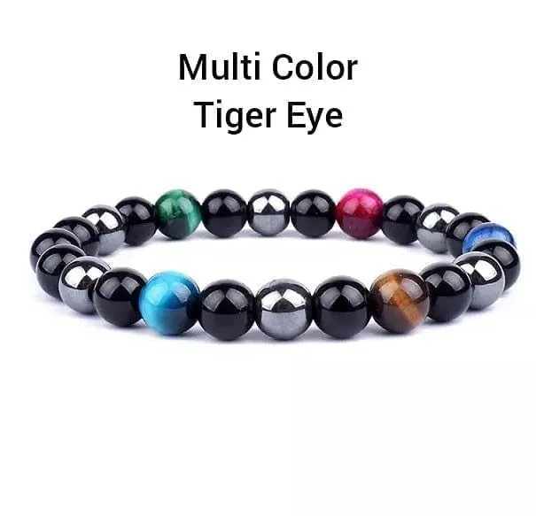 Triple Protection Bracelets 6mm Natural Crystals Tiger Eye, Obsidian, Hematite Power Balance Protect