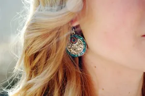 Turquoise and Coral Circle Earrings